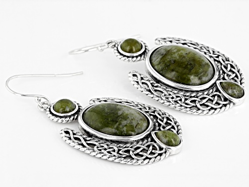 Artisan Collection Of Ireland™ Mixed Shapes Connemara Marble Silver Irish Lace Dangle Earrings