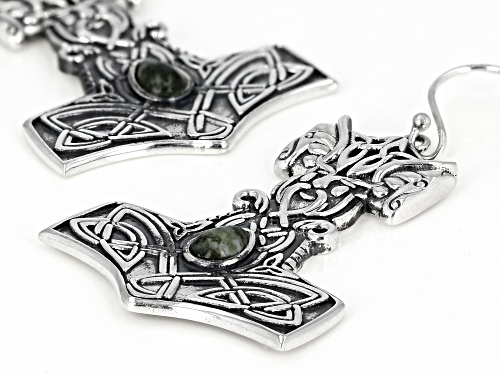 Artisan Collection of Ireland™ Pear Shape Connemara Marble Sterling Silver Viking Hammer Earrings