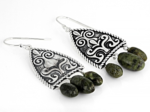 Artisan Collection of Ireland™ Connemara Marble Bead Sterling Silver 3-Stone Dangle Earrings