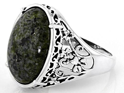 Artisan Collection Of Ireland™ 18X13mm Connemara Marble Shamrock Sterling Silver Ring - Size 7