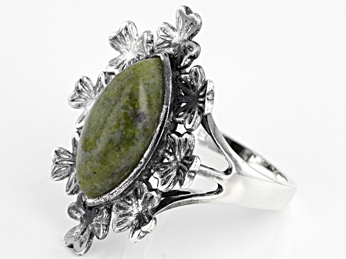 Artisan Collection Of Ireland™ Connemara Marble and Shamrock Vine Sterling Silver Ring - Size 9
