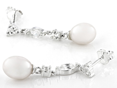 Artisan Collection Of Ireland™ 1.16ctw White Topaz with Cultured Freshwater Pearl Silver Earrings