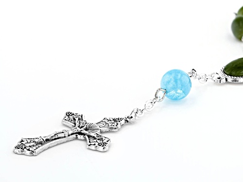 Artisan Collection Of Ireland™ Connemara Marble & Aquamarine Silver Tone Rosary Bracelet