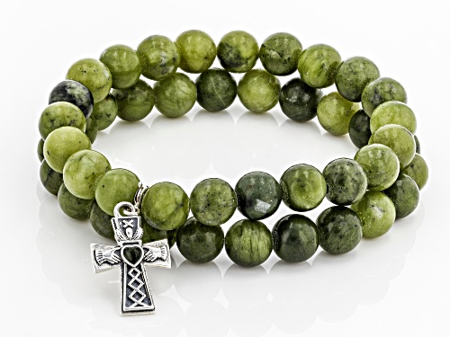Artisan Collection Of Ireland™ Connemara Marble Sterling Silver Cross Charm Set of 2 Bracelets