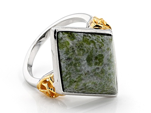 Artisan Collection of Ireland™ Green Connemara Marble Sterling Silver Two-Tone Ring - Size 9