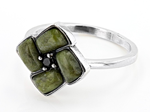 Artisan Collection of Ireland™ 6x4mm Connemara Marble With Black Spinel Sterling Silver Ring - Size 12