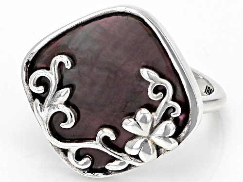 Artisan Collection of Ireland™ 19x15mm Black Mother of Pearl Sterling Silver Shamrock Ring - Size 11