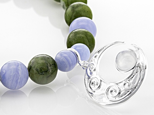 Artisan Collection Of Ireland™ 6mm-8mm Blue Lace Agate & Connemara Marble Silver Tone Moon Bracelet