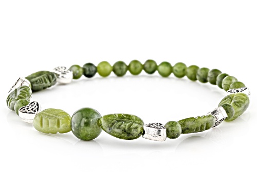 Artisan Collection of Ireland™  Connemara Marble Silver Tone Green Carved Leaf Stretch Bracelet