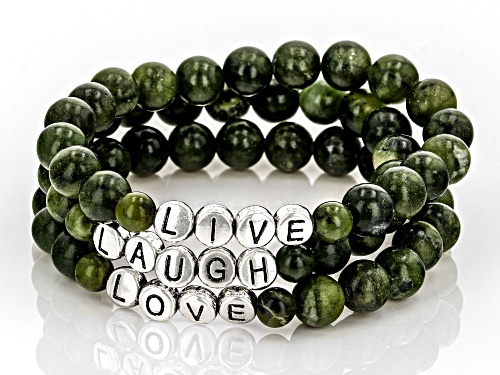 Artisan Collection of Ireland™ Connemara Marble Live, Laugh, Love Set of 3 Silver Tone Bracelets