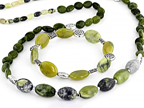 Artisan Collection of Ireland™ Connemara Marble Silver Tone Necklace and Bracelet Set