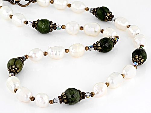 Artisan Collection of Ireland™ Cultured Freshwater Pearl, Marble, & Crystal Antique Tone Necklace - Size 19