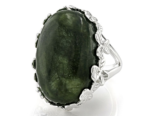 Artisan Collection of Ireland™ 24x18mm Connemara Marble Silver Tone Shamrock Ring - Size 9