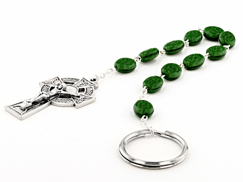 Artisan Collection of Ireland™ 10x8mm Green Ceramic Silver-tone Over Brass Rosary Key Chain