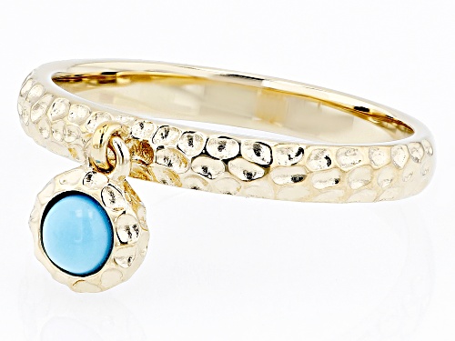 4mm Sleeping Beauty Turquoise 18k Yellow Gold Over Sterling Silver Hammered Charm Ring - Size 8