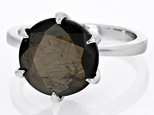7.23ct Round Golden Sheen Sapphire Rhodium Over Sterling Silver Solitaire Ring - Size 9