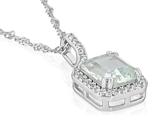 2.55ct Aquamarine with 0.42ctw White Zircon Rhodium Over Sterling Silver Pendant with Chain
