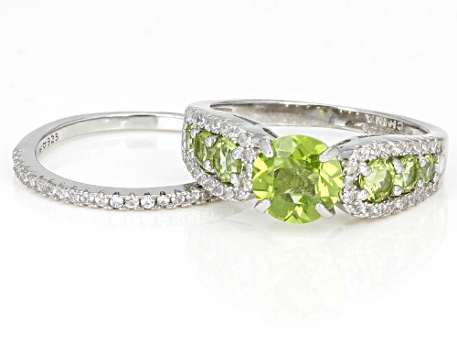 1.99ctw Manchurian Peridot™ And 0.49ctw White Zircon Rhodium Over Sterling Silver Ring Set - Size 8