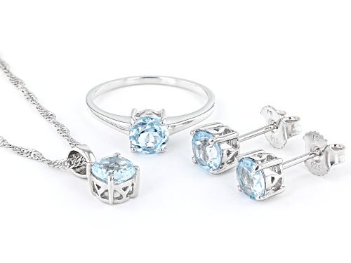 3.40ctw Round Glacier Topaz™ Rhodium Over Sterling Silver Jewelry Set