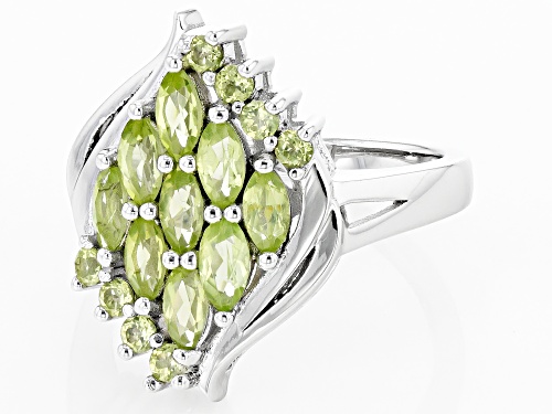 1.46ctw Manchurian Peridot™ Rhodium Over Sterling Silver Ring - Size 9