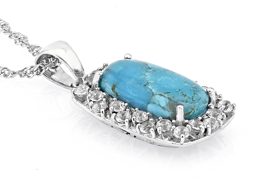 14x7mm Cushion Turquoise With 1.32ctw White Zircon Rhodium Over Silver Pendant Chain