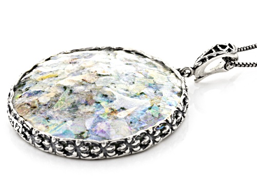 Artisan Collection Of Israel™ 40mm Round Man Made Roman Glass Silver Enhancer With Chain
