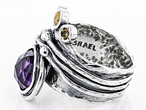 Artisan Collection Of Israel™ 2.50ct Rose Cut Amethyst With .22ctw Citrine Sterling Silver Ring - Size 7