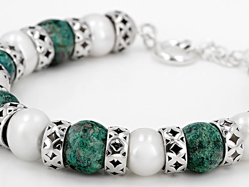 Artisan Collection Of Israel™ 10mm Peacock Rock Bead & Cultured Freshwater Pearl Silver Bracelet - Size 7