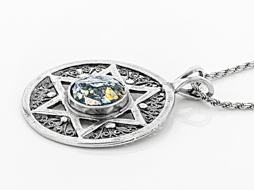 Artisan Collection Of Israel™ 10mm Man Made Roman Glass Silver Star Of David Pendant With Chain