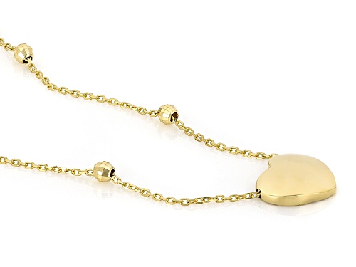10k Yellow Gold Puffy Heart 2.5mm Beaded Chain 18