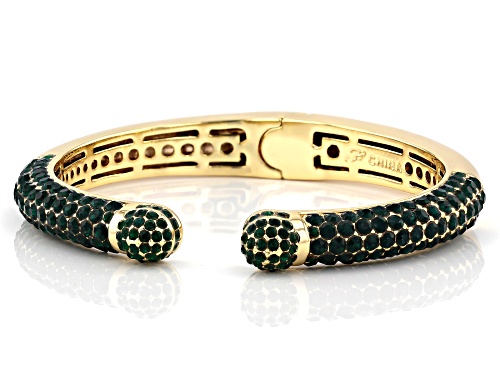 Joan Boyce, Gold Tone Green Crystal Cuff Bracelet - Size 7.25