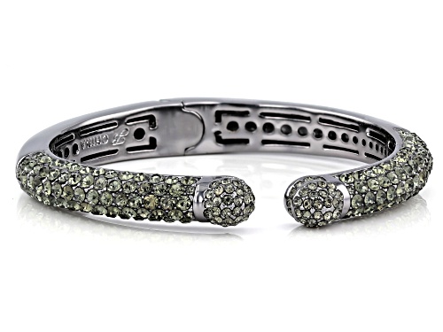 Joan Boyce, Gunmetal Tone Green Crystal Cuff Bracelet - Size 6.75