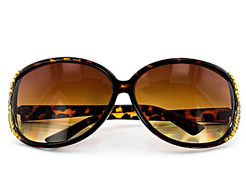 Joan Boyce, Brown Tortoise Color Frame with Champagne Crystal Sunglasses