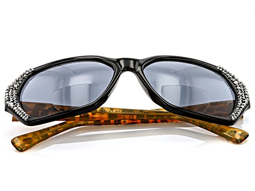 Joan Boyce, Black Crystal on Black and Cheetah Frame Bifocal Sunglasses, 1.50 Strength