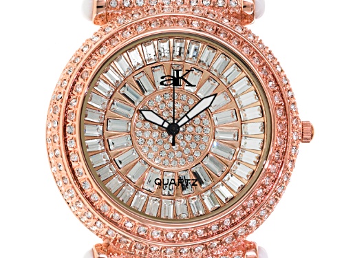 Adee Kaye Beverly Hills, Ladies White Crystal Pave Dial Rose Tone Watch