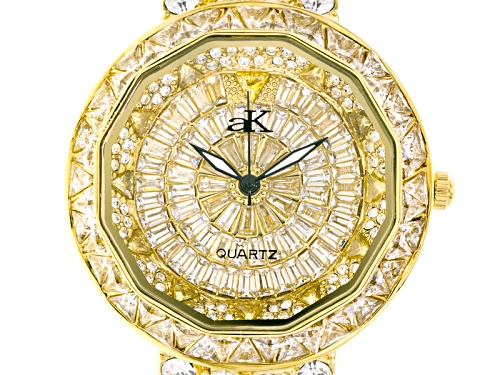 Adee Kaye Beverly Hills White Crystal Pave Dial Yellow Watch