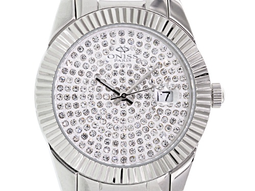 Oniss Womens White Crystal Silver Tone Watch