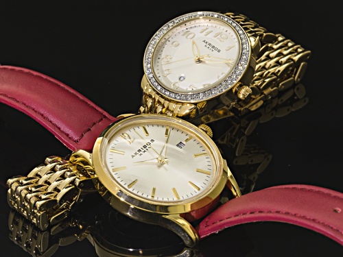 Akribos Ladies Gold Tone Watch Set Of 2