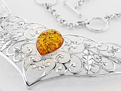 20x15mm Pear Shape Orange Amber Sterling Silver Necklace - Size 18