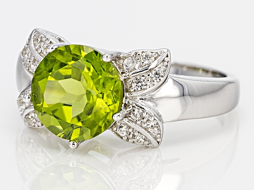 2.55ct Round Manchurian Peridot™ And .12ctw Round White Zircon Sterling Silver Ring - Size 11