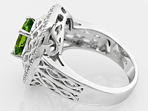 1.48ct Oval United States Peridot With .63ctw Round White Zircon Sterling Silver Ring - Size 5