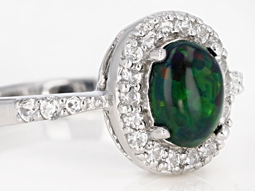 .60ct Oval Cabochon Black Ethiopian Opal With .41ctw Round White Zircon Sterling Silver Ring - Size 7
