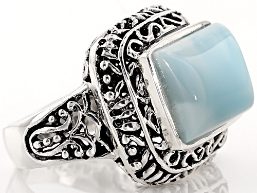 14x10mm Rectangular Cabochon Larimar Sterling Silver Solitaire Ring - Size 5