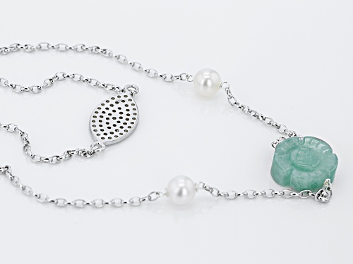 Pacific Style™ Jadeite, Cultured Freshwater Pearl And  Lab-Created Sapphire Silver Necklace - Size 15