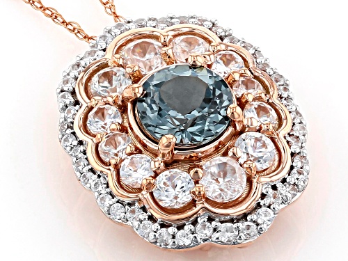 .90ct Round Platinum Color Spinel With 1.08ctw Round White Zircon 10k Rose Gold Pendant With Chain