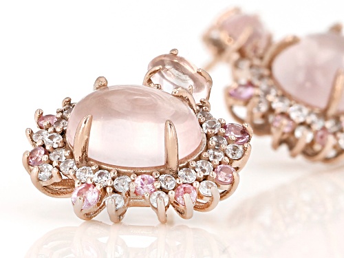 Oval Cabochon Rose Quartz With 1.14ctw Baby Pink Spinel And Zircon 10k Rose Gold Earrings