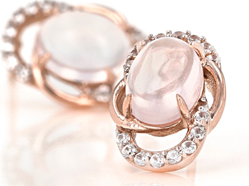 8x6mm Oval Cabochon Rose Quartz With 0.29ctw White Zircon 10k Rose Gold Earrings