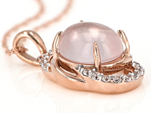 10x8mm Oval Cabochon Rose Quartz With 0.18ctw White Zircon 10k Rose Gold Pendant With Chain