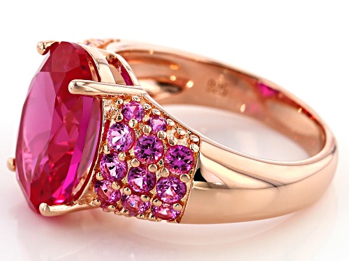 7.53ctw Oval and Round Lab Created Pink Sapphire 18k Rose Gold Over Sterling Silver Ring - Size 7