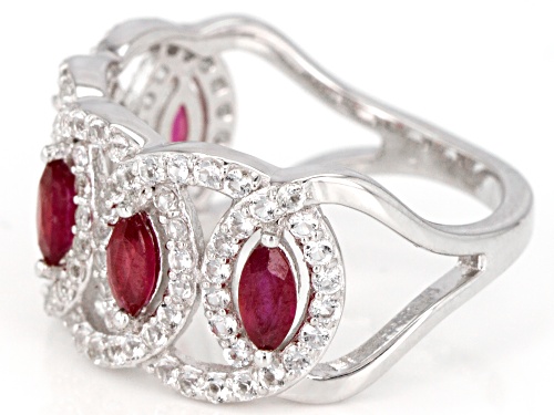 1.00ctw Marquise Mahaleo® Ruby with 1.75ctw Round White Topaz 5-Stone Silver Band Ring - Size 8